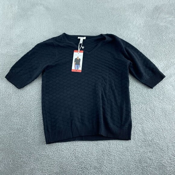 Ella Moss Black Textured V-Neck Knit Top Womens M NWT 5076 - Picture 1 of 9